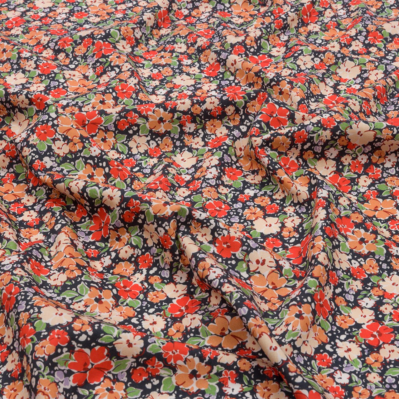 1 Yard Cotton Poplin Black and Peach Floral Poppy Hypnosis Print Fabric